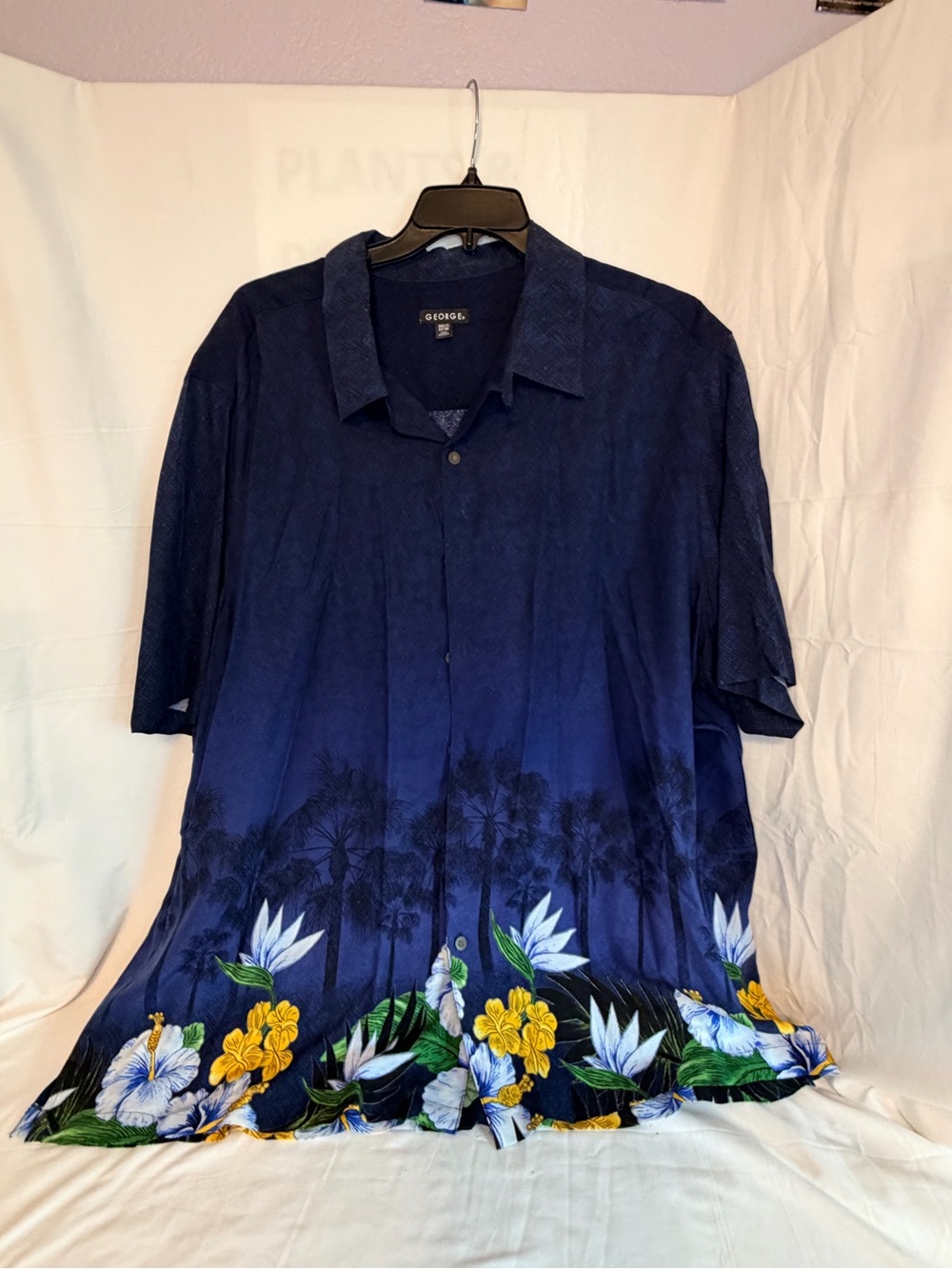 George Navy tropical Hawaiian Button-Up Shirt 3xL